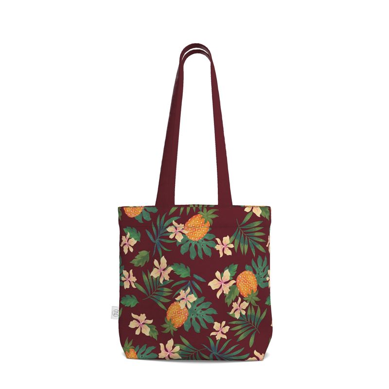 Canvas Tote Bag - Pineapple Paradise - Burgundy
