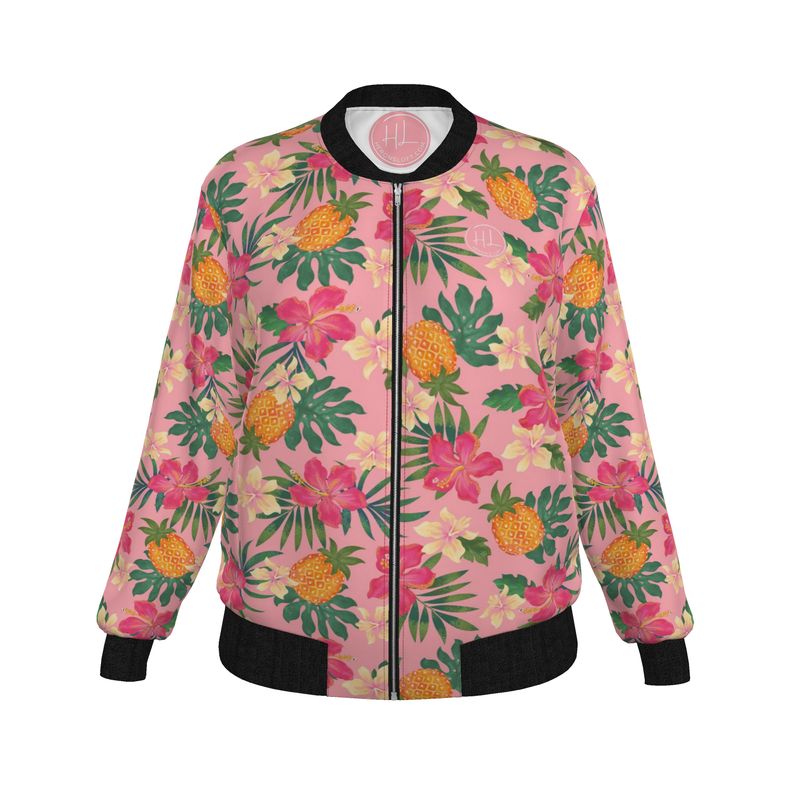 Women's Bomber Jacket - Pineapple Paradise - Hibiscus Blush