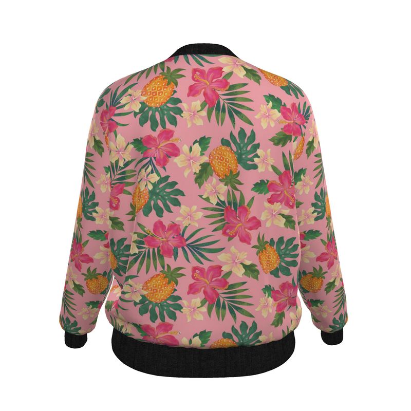 Women's Bomber Jacket - Pineapple Paradise - Hibiscus Blush