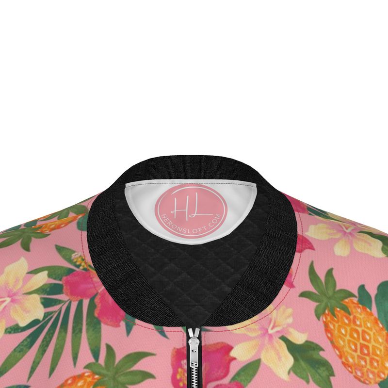 Women's Bomber Jacket - Pineapple Paradise - Hibiscus Blush