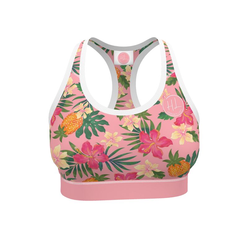 Women’s Low-Intensity Sports Bra - Pineapple Paradise - Hibiscus Blush