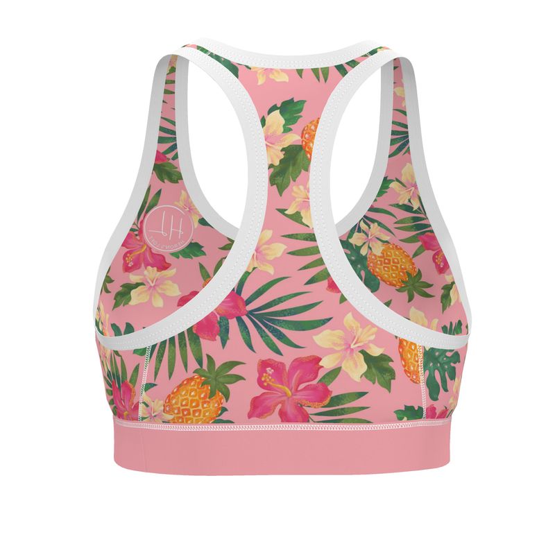 Women’s Low-Intensity Sports Bra - Pineapple Paradise - Hibiscus Blush