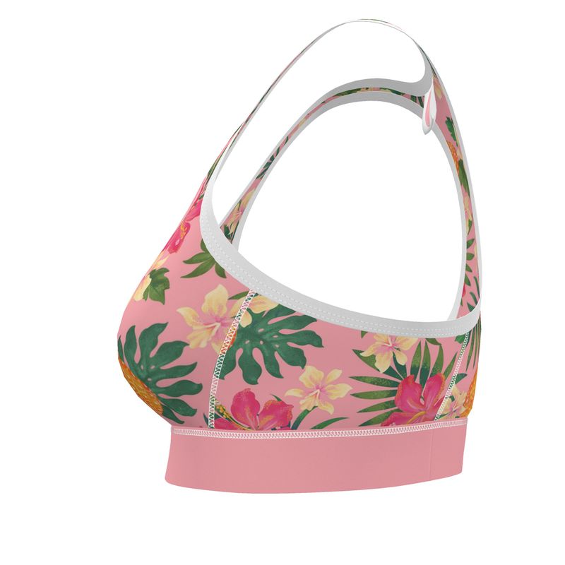 Women’s Low-Intensity Sports Bra - Pineapple Paradise - Hibiscus Blush