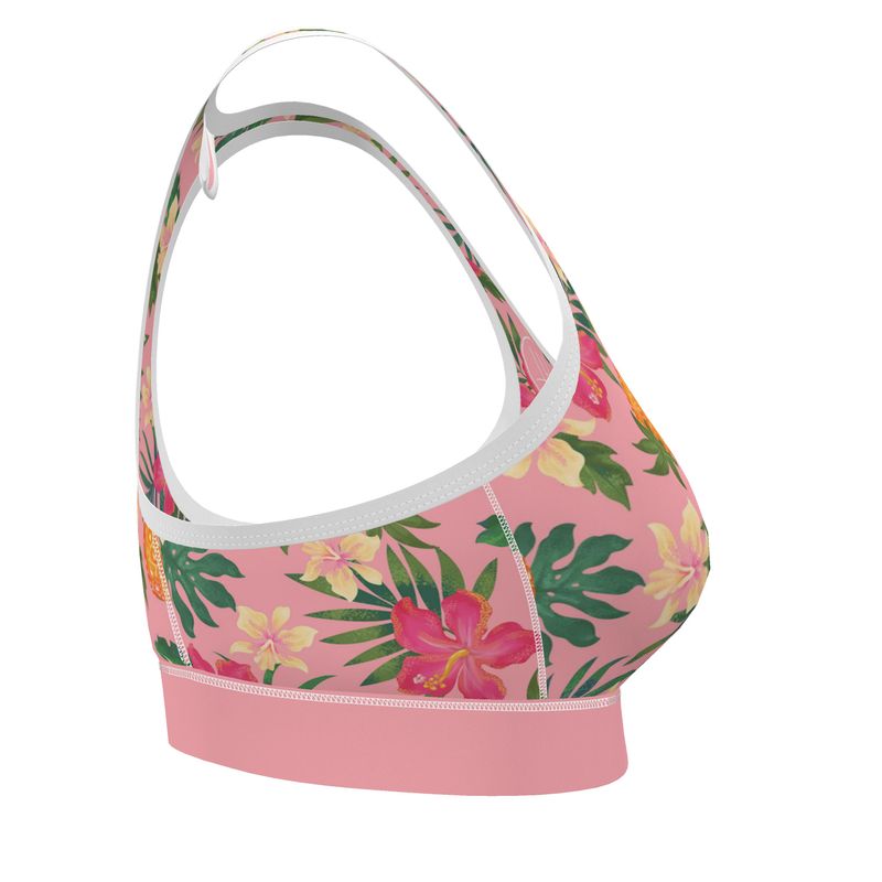 Women’s Low-Intensity Sports Bra - Pineapple Paradise - Hibiscus Blush