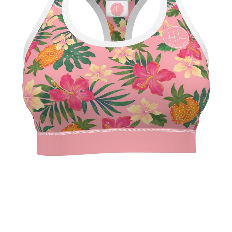 Women’s Low-Intensity Sports Bra - Pineapple Paradise - Hibiscus Blush