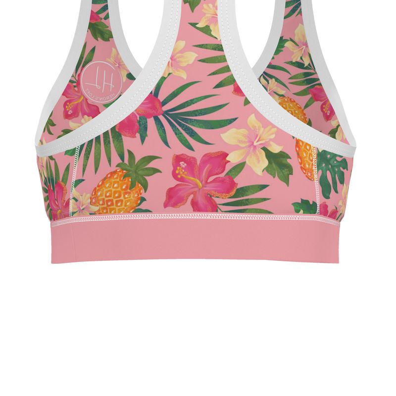 Women’s Low-Intensity Sports Bra - Pineapple Paradise - Hibiscus Blush