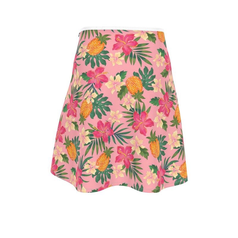 Women’s Skater Skirt - Pineapple Paradise - Hibiscus Blush