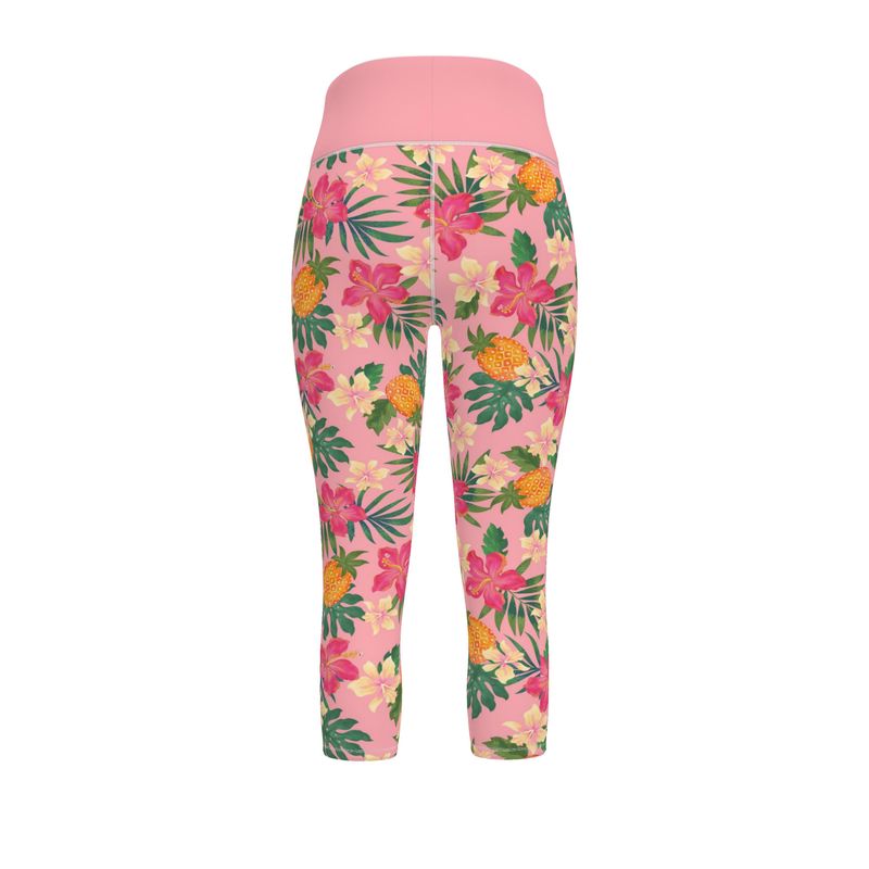 Women’s High-Waist Sports Leggings - Pineapple Paradise - Hibiscus Blush