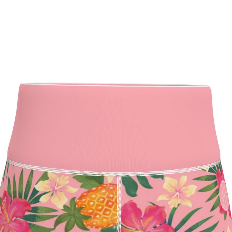 Women’s High-Waist Sports Leggings - Pineapple Paradise - Hibiscus Blush