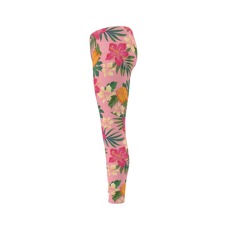 Women’s Mid-Rise Full-Length Leggings - Pineapple Paradise - Hibiscus Blush