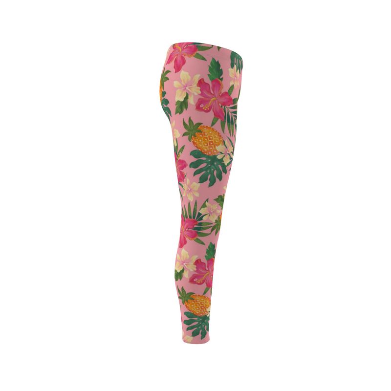 Women’s Mid-Rise Full-Length Leggings - Pineapple Paradise - Hibiscus Blush