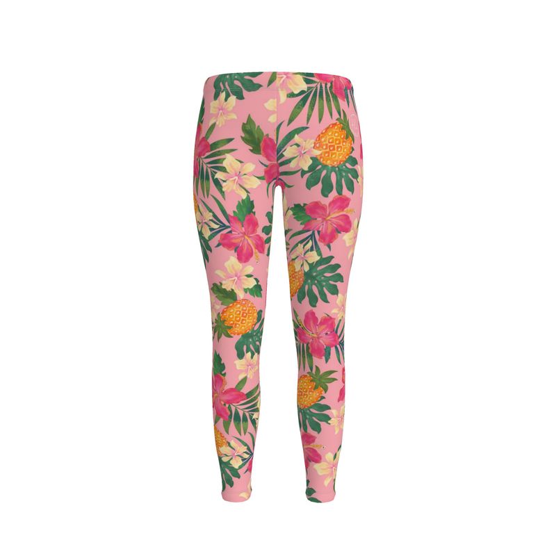 Women’s Mid-Rise Full-Length Leggings - Pineapple Paradise - Hibiscus Blush