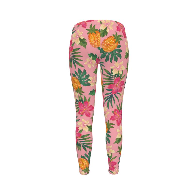 Women’s Mid-Rise Full-Length Leggings - Pineapple Paradise - Hibiscus Blush