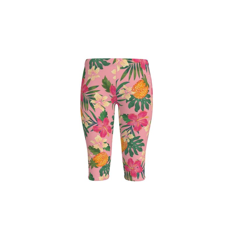 Women’s Mid-Rise ¾ Length Leggings - Pineapple Paradise - Hibiscus Blush
