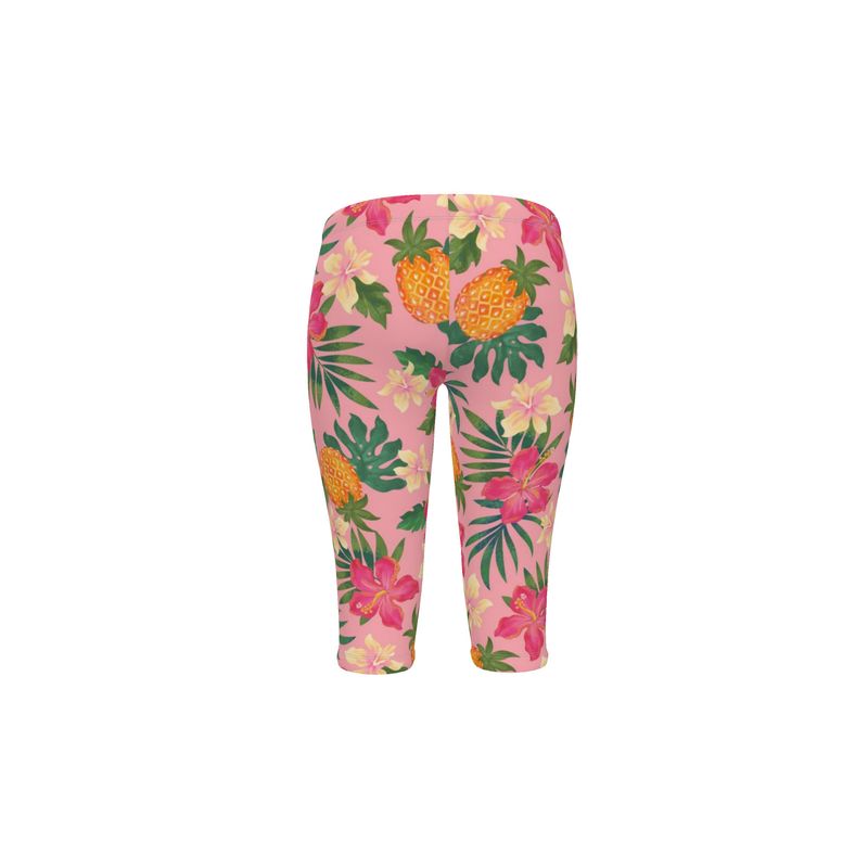 Women’s Mid-Rise ¾ Length Leggings - Pineapple Paradise - Hibiscus Blush