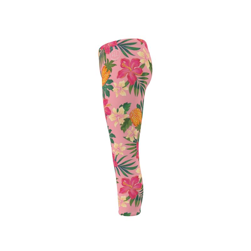 Women’s Mid-Rise Capri-Length Leggings - Pineapple Paradise - Hibiscus Blush