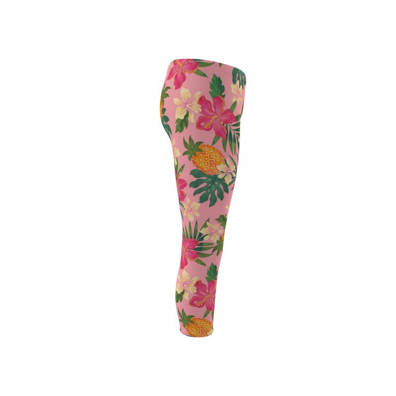 Women’s Mid-Rise Capri-Length Leggings - Pineapple Paradise - Hibiscus Blush