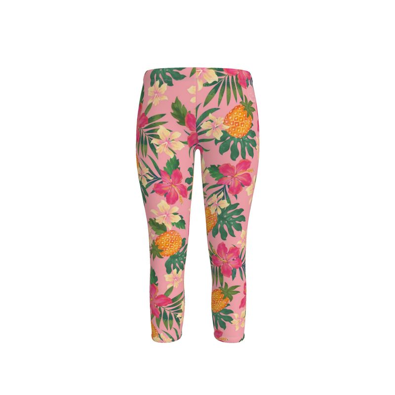 Women’s Mid-Rise Capri-Length Leggings - Pineapple Paradise - Hibiscus Blush