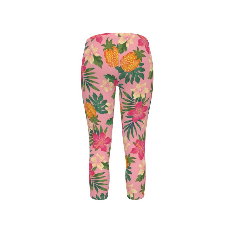 Women’s Mid-Rise Capri-Length Leggings - Pineapple Paradise - Hibiscus Blush