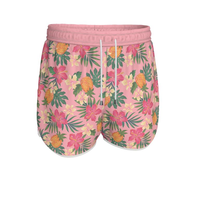Women’s Athletic Shorts - Pineapple Paradise - Hibiscus Blush