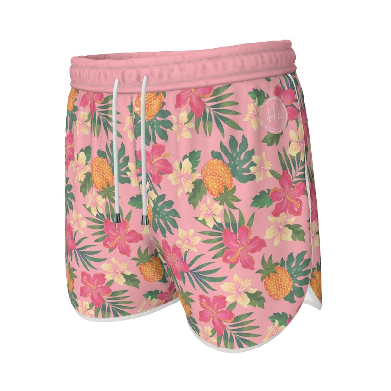 Women’s Athletic Shorts - Pineapple Paradise - Hibiscus Blush