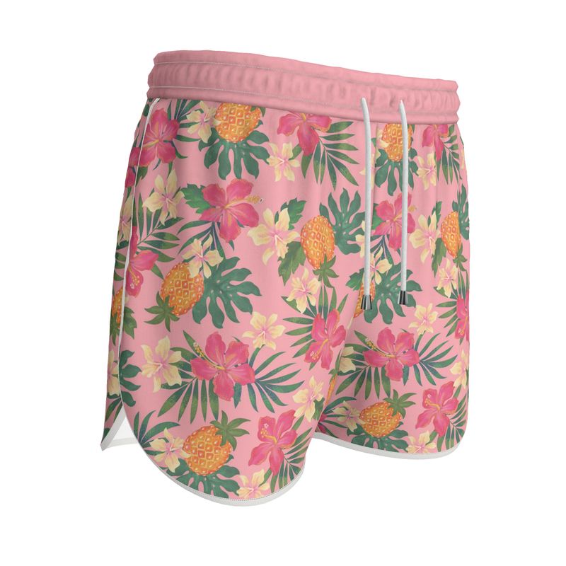 Women’s Athletic Shorts - Pineapple Paradise - Hibiscus Blush