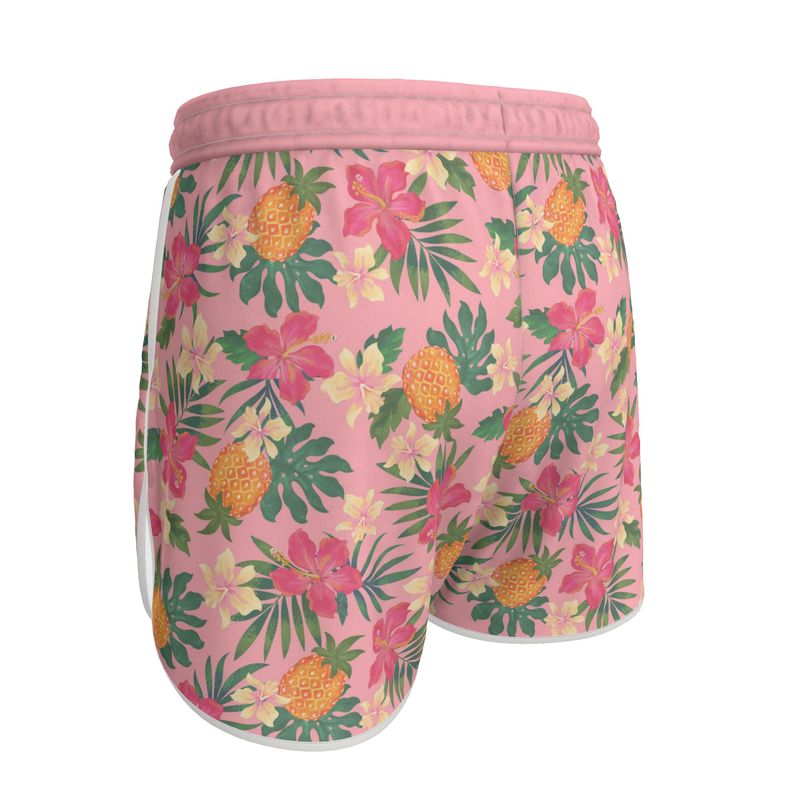 Women’s Athletic Shorts - Pineapple Paradise - Hibiscus Blush