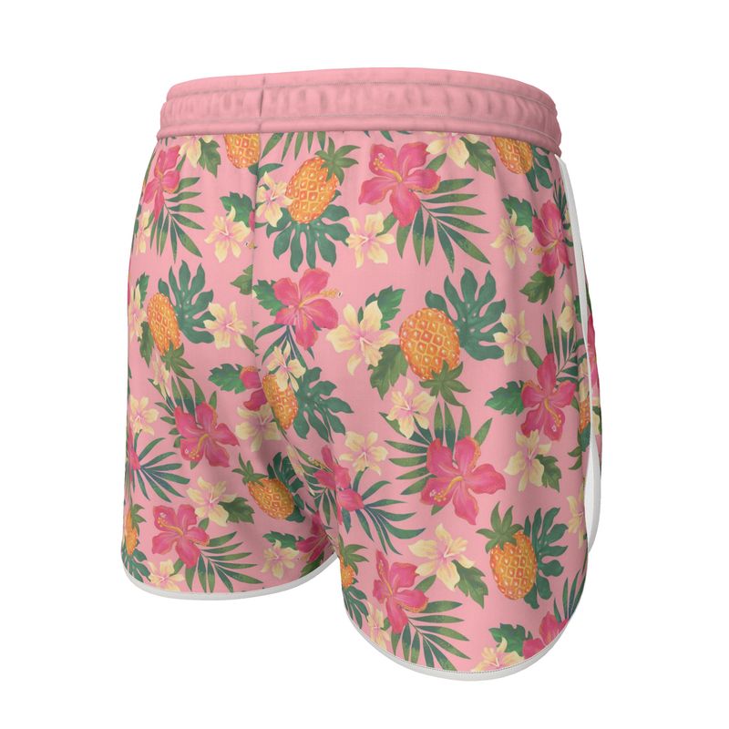 Women’s Athletic Shorts - Pineapple Paradise - Hibiscus Blush