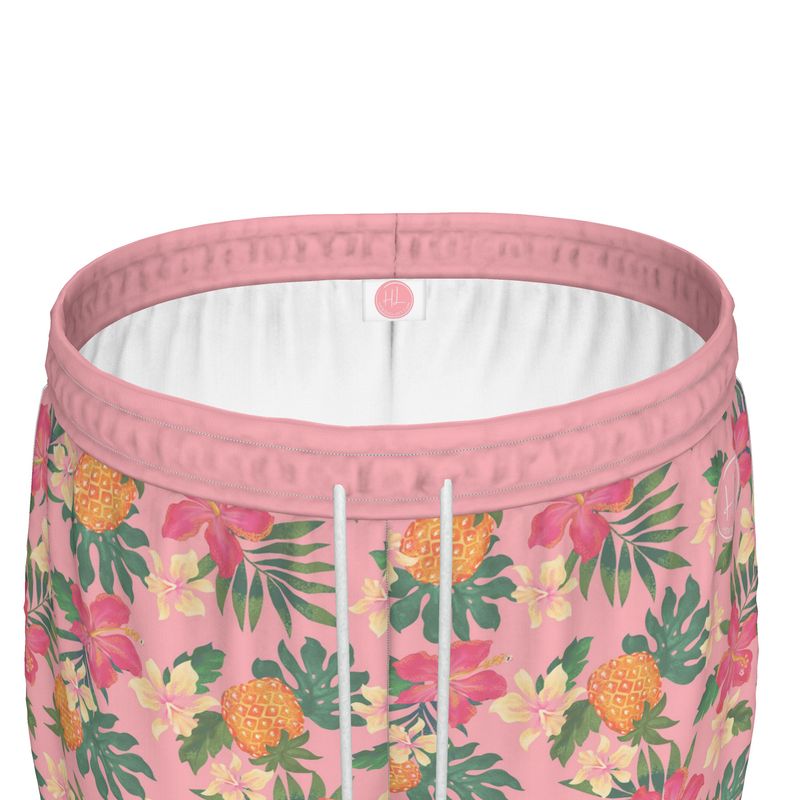 Women’s Athletic Shorts - Pineapple Paradise - Hibiscus Blush
