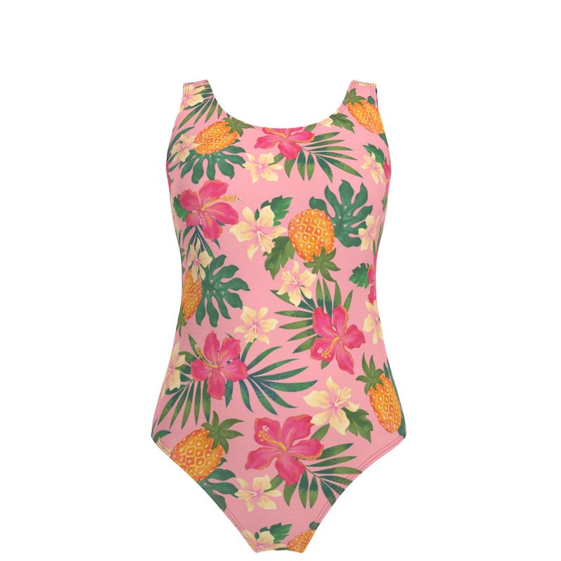 Women’s One-Piece Swimsuit - Pineapple Paradise - Hibiscus Blush