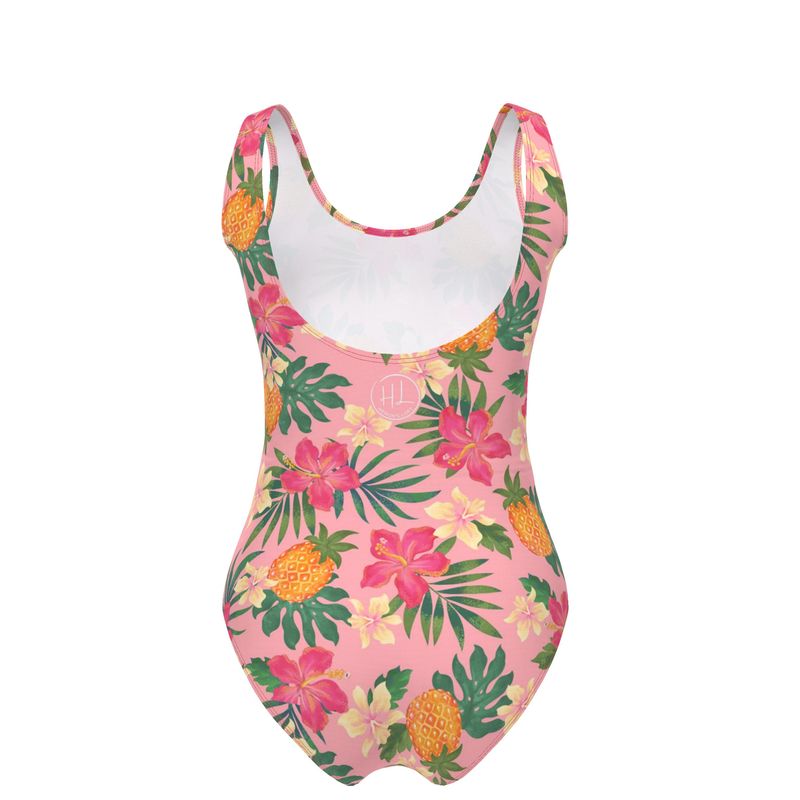 Women’s One-Piece Swimsuit - Pineapple Paradise - Hibiscus Blush
