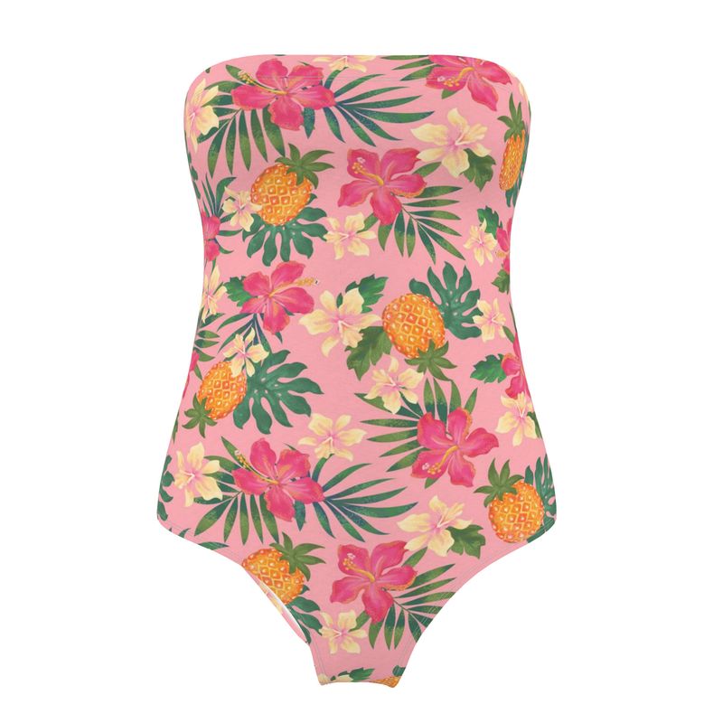 Women’s Strapless Swimsuit - Pineapple Paradise - Hibiscus Blush