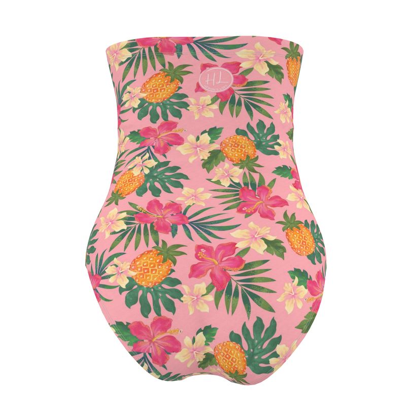 Women’s Strapless Swimsuit - Pineapple Paradise - Hibiscus Blush