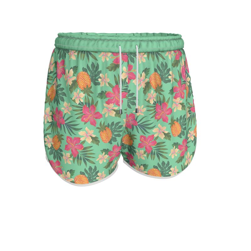 Women’s Athletic Shorts - Pineapple Paradise - Canopy Mint