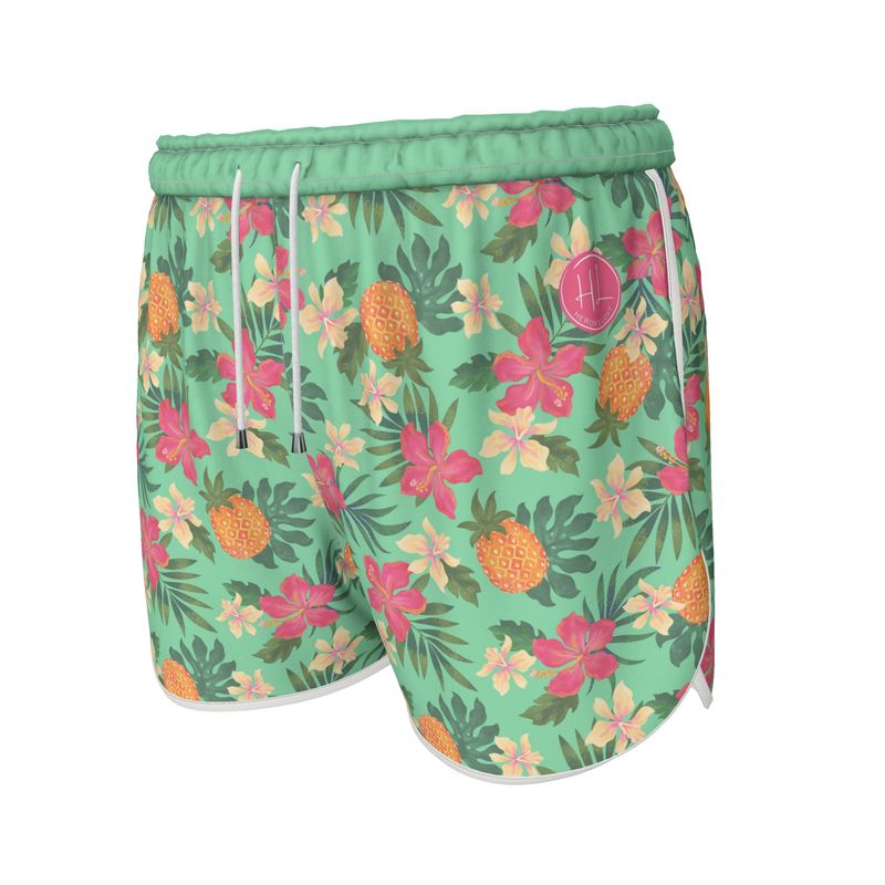 Women’s Athletic Shorts - Pineapple Paradise - Canopy Mint