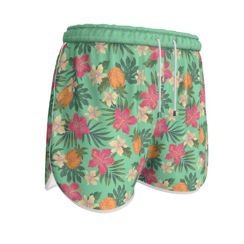 Women’s Athletic Shorts - Pineapple Paradise - Canopy Mint