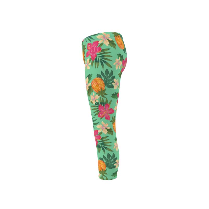 Women’s Mid-Rise Capri-Length Leggings - Pineapple Paradise - Canopy Mint