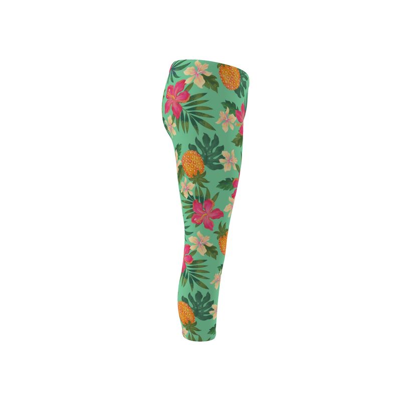 Women’s Mid-Rise Capri-Length Leggings - Pineapple Paradise - Canopy Mint
