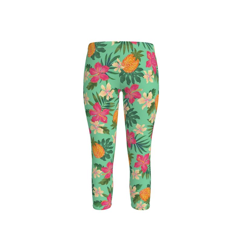 Women’s Mid-Rise Capri-Length Leggings - Pineapple Paradise - Canopy Mint