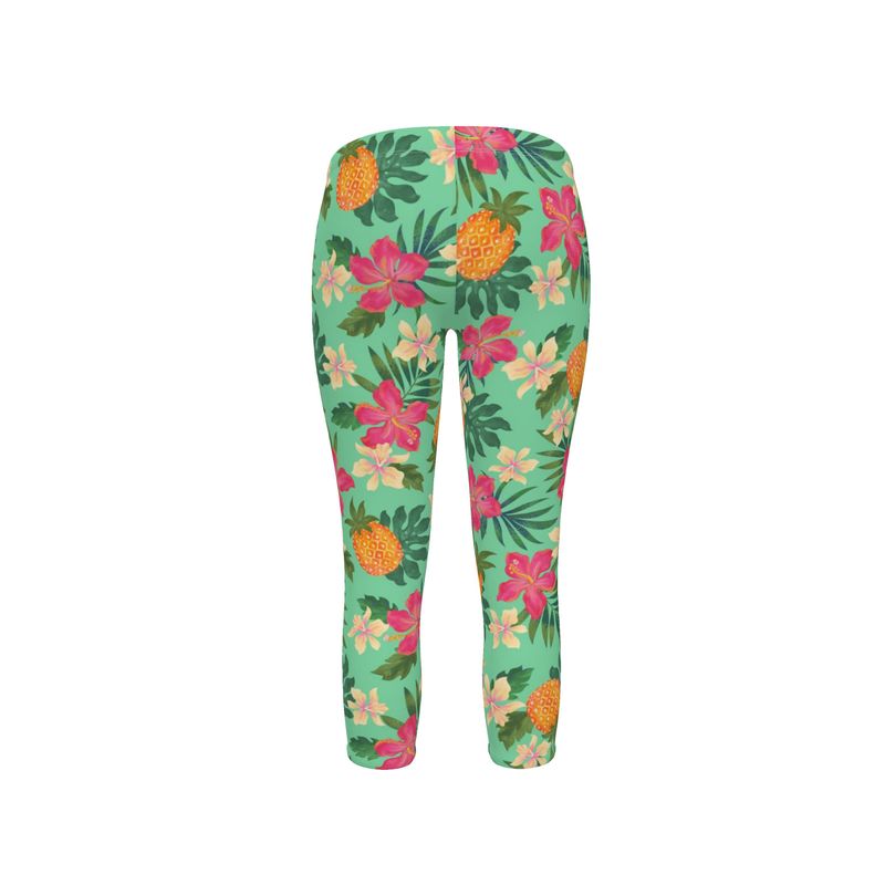 Women’s Mid-Rise Capri-Length Leggings - Pineapple Paradise - Canopy Mint