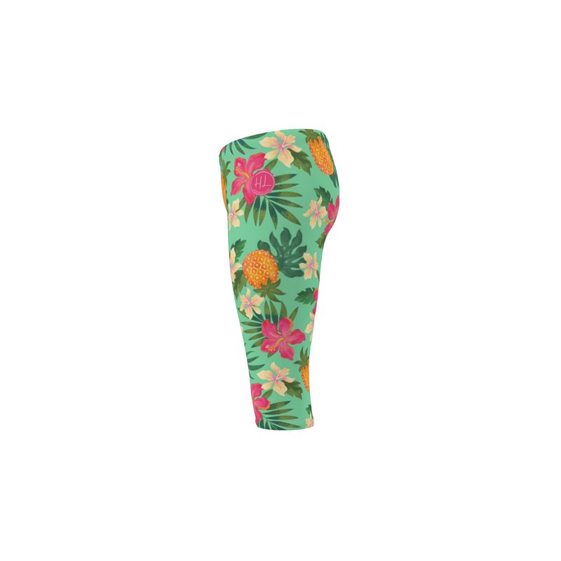 Women’s Mid-Rise ¾ Length Leggings - Pineapple Paradise - Canopy Mint