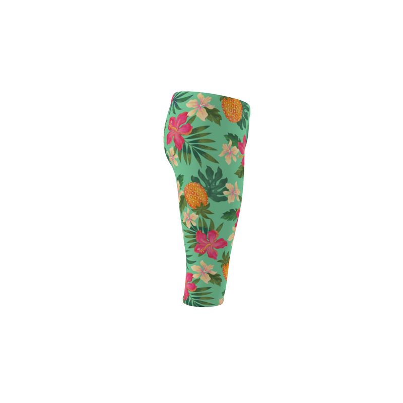 Women’s Mid-Rise ¾ Length Leggings - Pineapple Paradise - Canopy Mint
