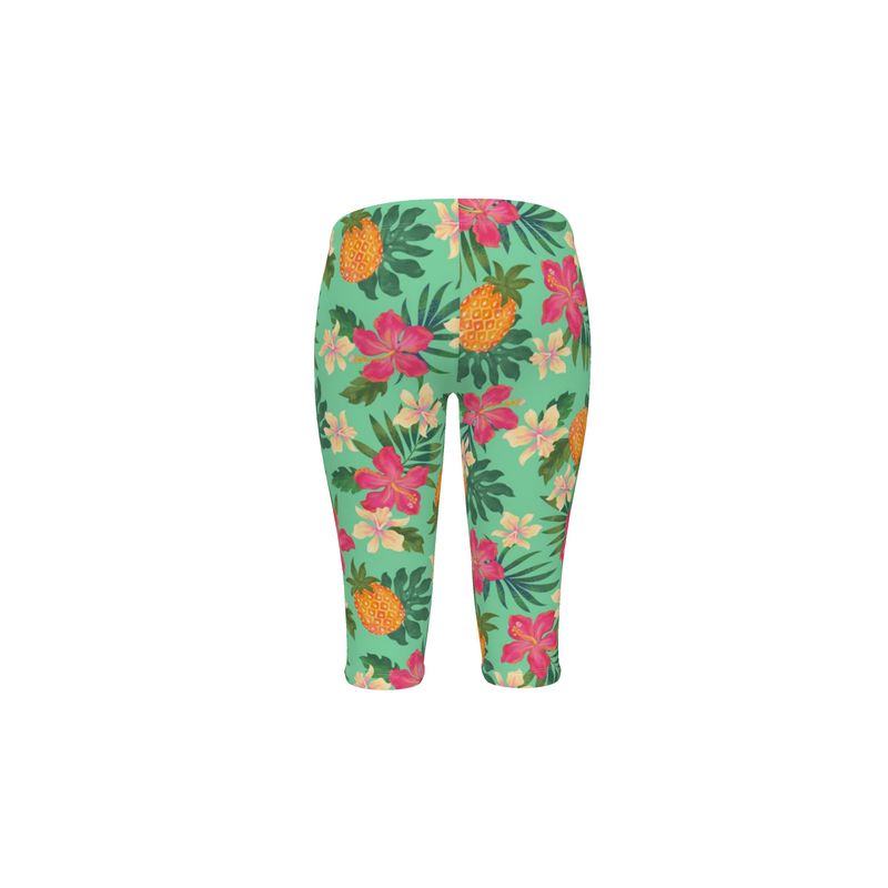 Women’s Mid-Rise ¾ Length Leggings - Pineapple Paradise - Canopy Mint