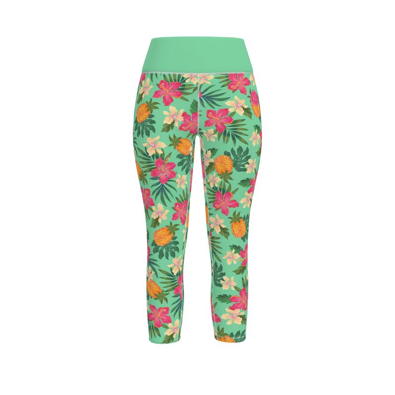 Women’s High-Waist Sports Leggings - Pineapple Paradise - Canopy Mint