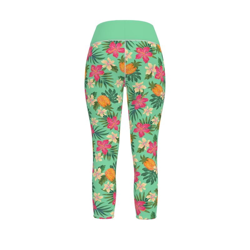 Women’s High-Waist Sports Leggings - Pineapple Paradise - Canopy Mint