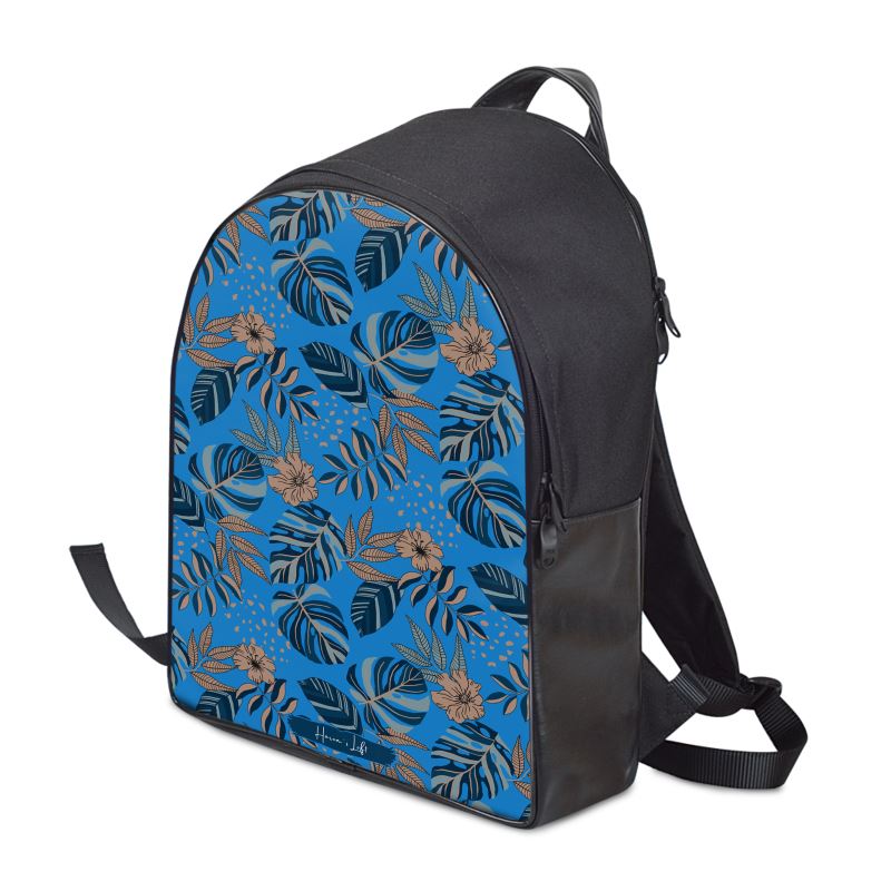 Minimalist Backpack - Midnight Monstera - Azure Blue