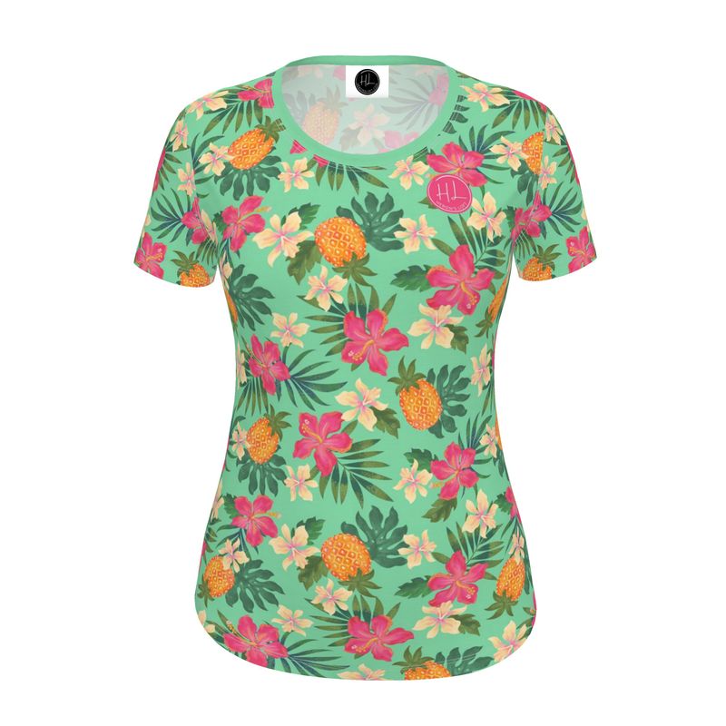 Women's Athletic Crew Neck T-Shirt - Slim Fit - Pineapple Paradise - Canopy Mint