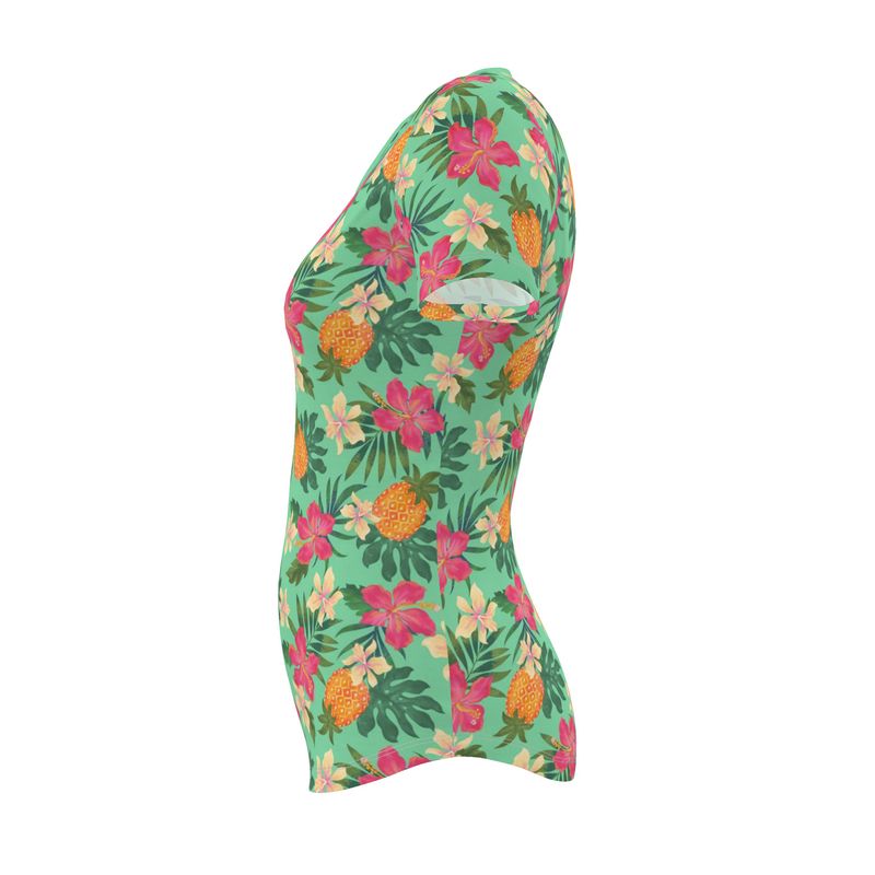 Women's Athletic Crew Neck T-Shirt - Slim Fit - Pineapple Paradise - Canopy Mint