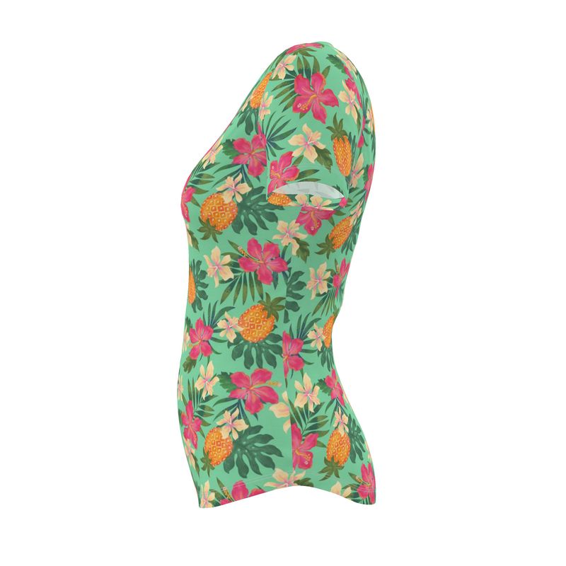 Women's Athletic V-Neck T-Shirt - Slim Fit - Pineapple Paradise - Canopy Mint