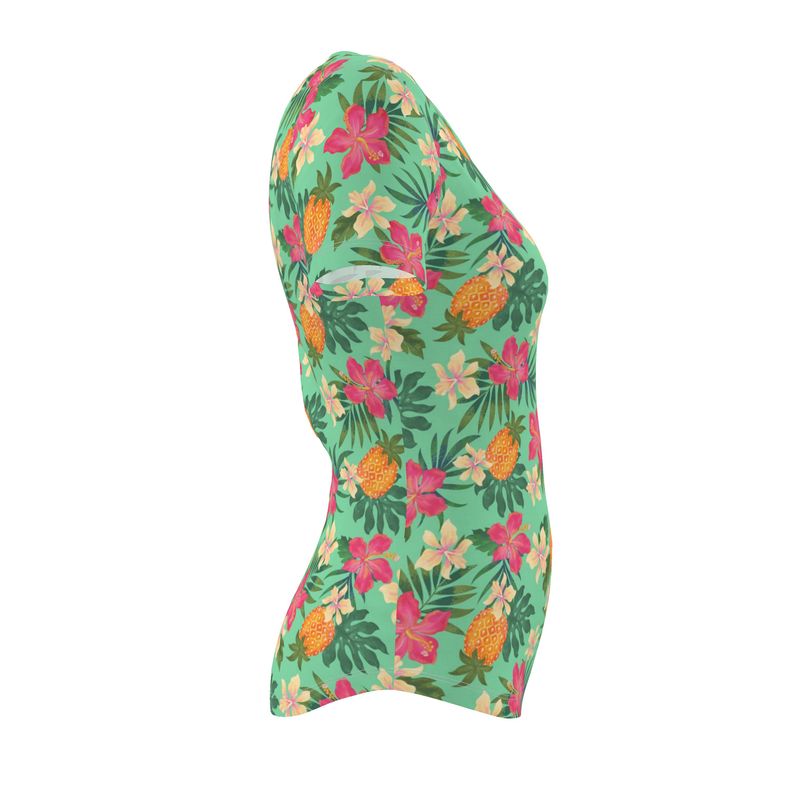 Women's Athletic V-Neck T-Shirt - Slim Fit - Pineapple Paradise - Canopy Mint